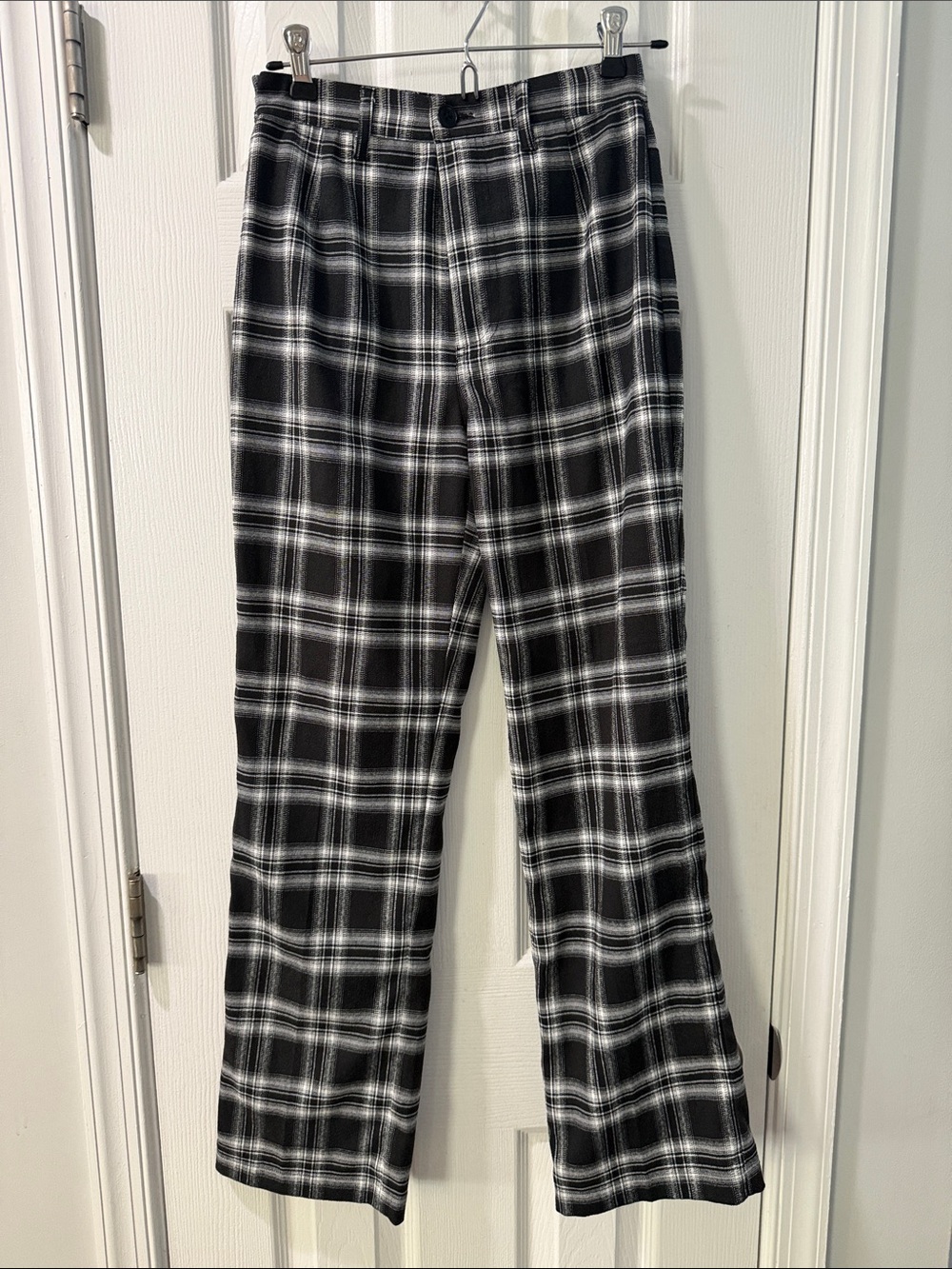Reformation Black & White Plaid Boot Cut Pants